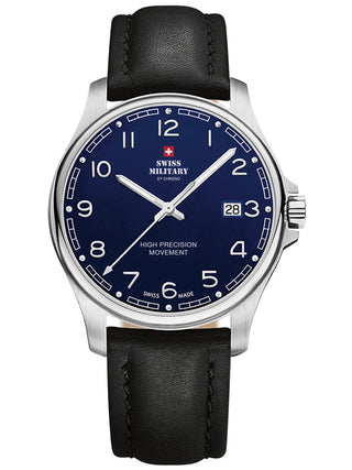 Angle shot of Swiss Military By Chrono SM30200.26 Blue Dial Black Leather Unisex Watch on white background