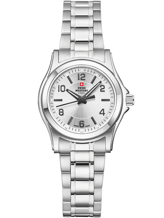 Angle shot of Swiss Military By Chrono SM34003.22 Silver Stainless Steel Womens Watch on white background