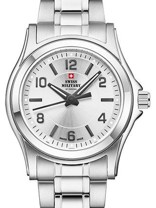 Front view of Swiss Military By Chrono SM34003.22 Silver Stainless Steel Womens Watch on white background