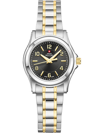 Angle shot of Swiss Military By Chrono SM34003.25 Silver Dial Gold Stainless Steel Womens Watch on white background