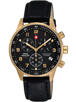 Front view of Swiss Military By Chrono Chronograph SM34012.10 Black Leather Unisex Watch on white background