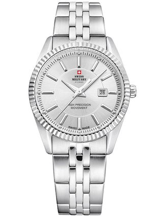 Angle shot of Swiss Military By Chrono SM34066.02 Silver Stainless Steel Womens Watch on white background