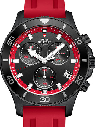 Front view of Swiss Military By Chrono Chronograph SM34067.15 Black Dial Silicone Unisex Watch on white background