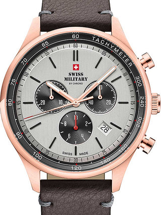 Front view of Swiss Military By Chrono Chronograph SM34081.09 Grey Leather Unisex Watch on white background
