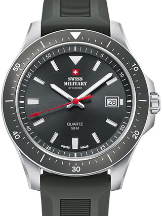 Front view of Swiss Military By Chrono SM34082.09 Grey Silicone Unisex Watch on white background