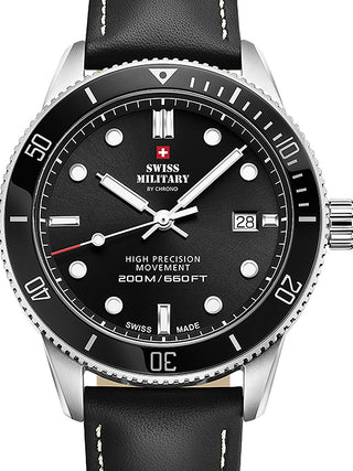 Front view of Swiss Military By Chrono SM34088.04 Black Leather Unisex Watch on white background