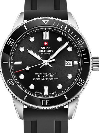 Front view of Swiss Military By Chrono SM34088.07 Black Silicone Unisex Watch on white background