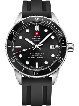 Angle shot of Swiss Military By Chrono SM34088.07 Black Silicone Unisex Watch on white background