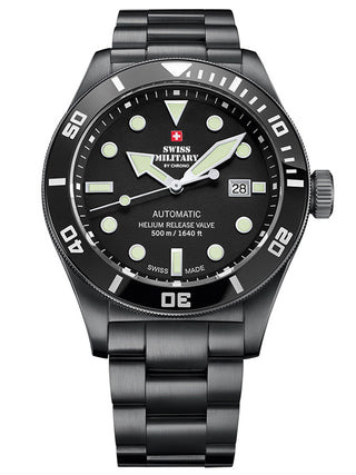 Front view of Swiss Military By Chrono SMA34075.04 Black Stainless Steel Unisex Watch on white background