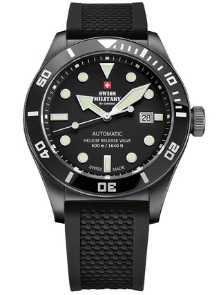 Angle shot of Swiss Military By Chrono SMA34075.05 Black Silicone Unisex Watch on white background