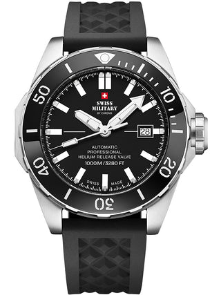 Angle shot of Swiss Military By Chrono SMA34092.04 Black Silicone Unisex Watch on white background