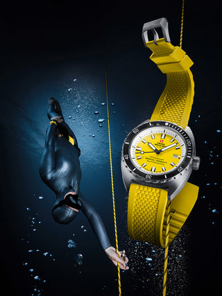 Angle shot of Swiss Military By Chrono SMA34100.11 Yellow Unisex Watch on white background