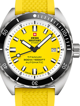 Front view of Swiss Military By Chrono SMA34100.11 Yellow Unisex Watch on white background