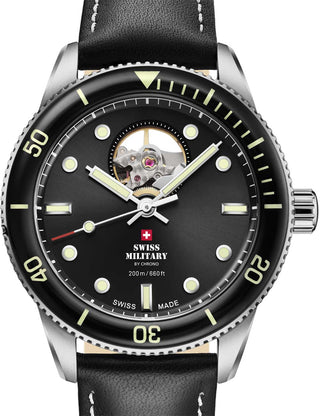 Front view of Swiss Military By Chrono SMA34106.15 Black Leather Unisex Watch on white background