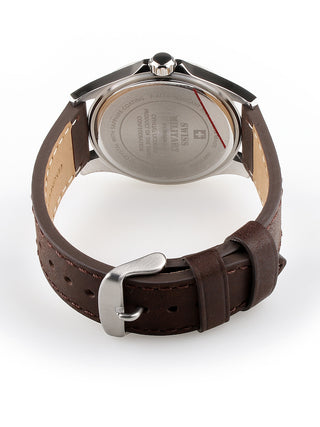 Angle shot of Swiss Military By Chrono SMP36040.16 Silver Dial Brown Leather Unisex Watch on white background