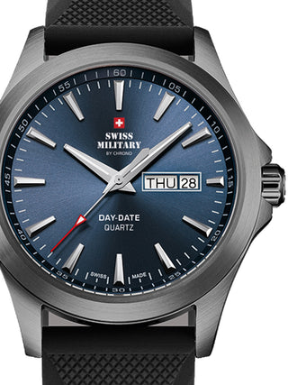 Front view of Swiss Military By Chrono SMP36040.18 Blue Dial Black Silicone Unisex Watch on white background