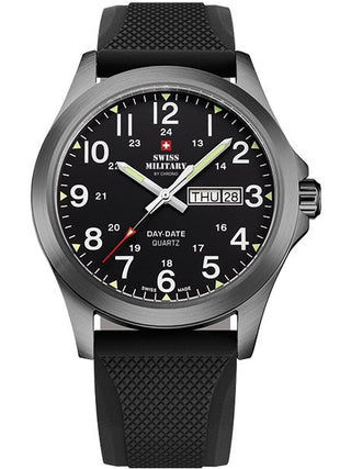 Angle shot of Swiss Military By Chrono SMP36040.20 Black Silicone Unisex Watch on white background