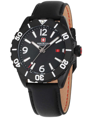 Angle shot of Swiss Military Hanowa SMWGB0000230 Black Leather Unisex Watch on white background