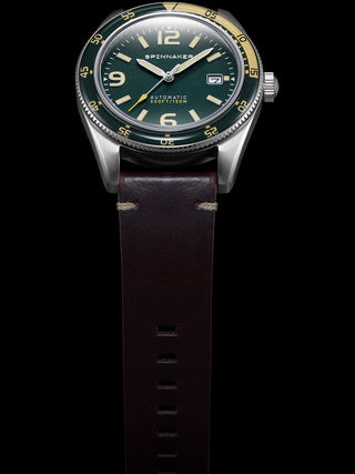 Angle shot of Spinnaker SP-5055-0C Green Dial Brown Leather Unisex Watch on white background