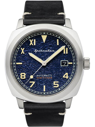 Front view of Spinnaker SP-5071-02 Blue Dial Black Leather Unisex Watch on white background