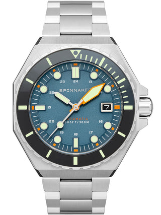 Front view of Spinnaker SP-5081-DD Blue Dial Silver Stainless Steel Unisex Watch on white background