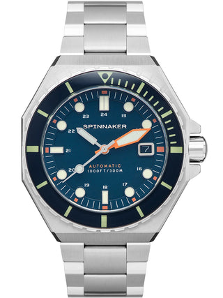 Front view of Spinnaker SP-5081-GG Blue Dial Silver Stainless Steel Unisex Watch on white background