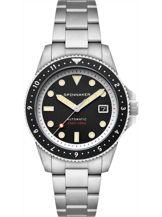 Front view of Spinnaker SP-5136-11 Black Dial Silver Stainless Steel Unisex Watch on white background