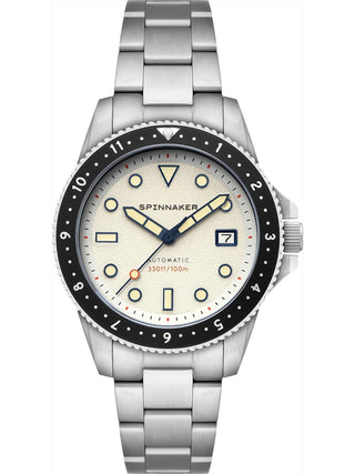 Front view of Spinnaker SP-5136-55 White Dial Silver Stainless Steel Unisex Watch on white background