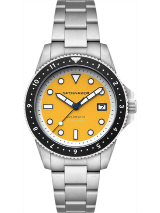 Front view of Spinnaker SP-5136-77 Yellow Dial Silver Stainless Steel Unisex Watch on white background