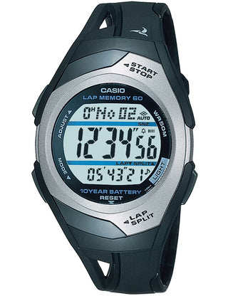 Front view of Casio STR-300C-1VEF Black Plastic Womens Watch on white background