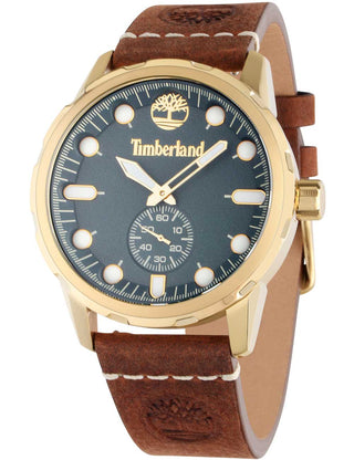 Front view of Timberland TDWGA0028502 Grey Dial Brown Leather Unisex Watch on white background