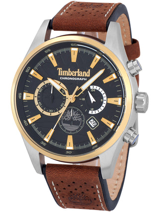 Front view of Timberland Chronograph TDWGC2102402 Black Dial Brown Leather Unisex Watch on white background