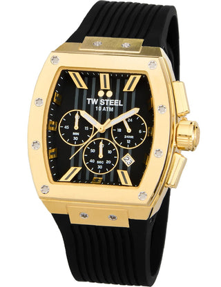 Front view of TW Steel Chronograph T02 Black Silicone Unisex Watch on white background