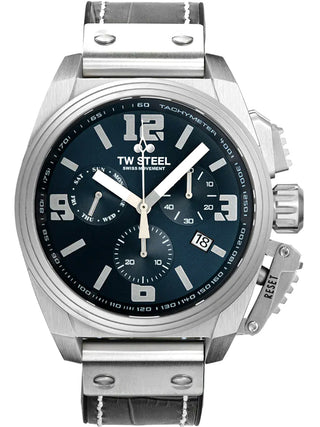 Angle shot of TW Steel Chronograph TW1114 Grey Silicone Unisex Watch on white background