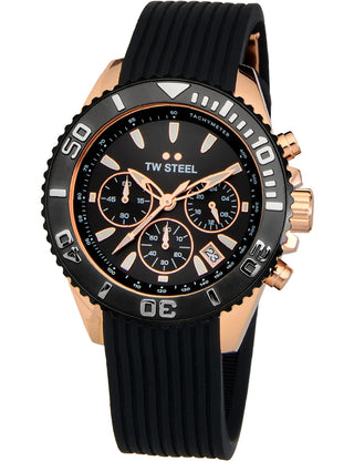 Front view of TW Steel Chronograph VA3 Black Silicone Unisex Watch on white background