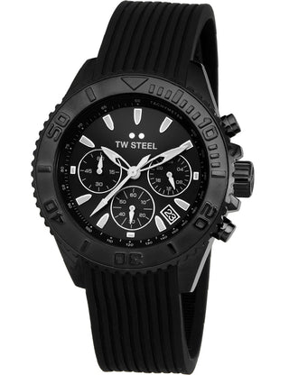 Front view of TW Steel Chronograph VA4 Black Silicone Unisex Watch on white background