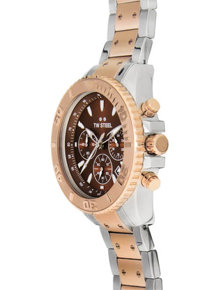 Angle shot of TW Steel Chronograph VA7 Rose Gold Stainless Steel Unisex Watch on white background