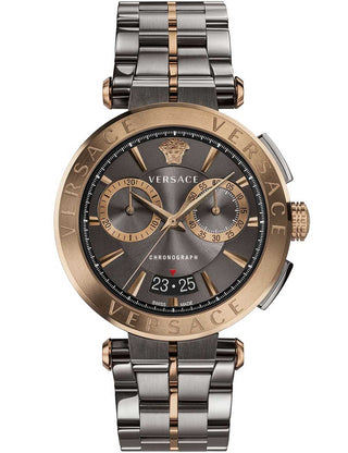 Front view of Versace Chronograph VE1D02023 Grey Stainless Steel Unisex Watch on white background