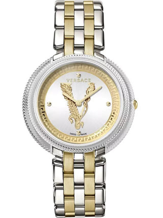 Front view of Versace VE2CA0623 Gold Stainless Steel Womens Watch on white background