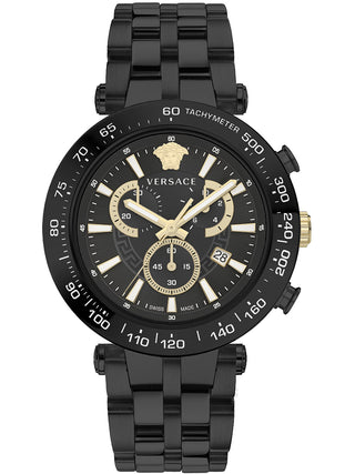 Front view of Versace Chronograph VEJB00722 Black Stainless Steel Mens Watch on white background