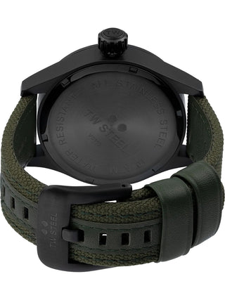 Angle shot of TW Steel VS102 Black Dial Green Textile Unisex Watch on white background