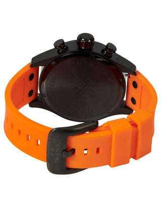 Angle shot of TW Steel Chronograph VS124 Black Dial Silicone Unisex Watch on white background