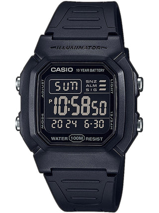 Front view of Casio Retro Vintage W-800H-1BVES Black Resin Unisex Watch on white background