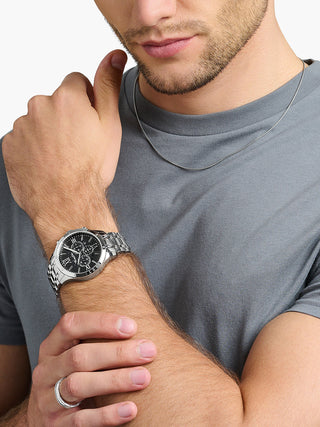 Angle shot of Thomas Sabo Chronograph WA0015-201-203 Black Dial Silver Stainless Steel Unisex Watch on white background
