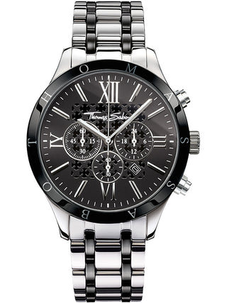 Front view of Thomas Sabo Chronograph WA0139-222-203 Black Stainless Steel Unisex Watch on white background