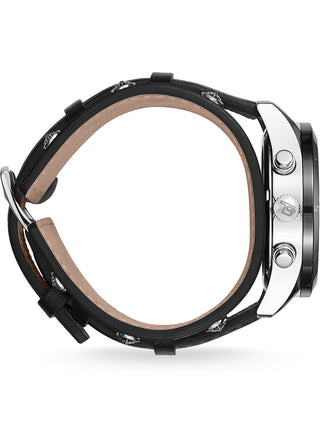 Angle shot of Thomas Sabo Chronograph WA0140-218-203 Black Leather Unisex Watch on white background