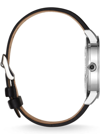 Angle shot of Thomas Sabo WA0325-218-203 Black Leather Unisex Watch on white background