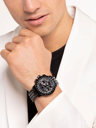 Angle shot of Thomas Sabo Chronograph WA0359-202-203 Black Stainless Steel Unisex Watch on white background