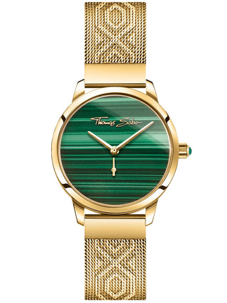 Front view of Thomas Sabo WA0365-264-211 Green Dial Gold Stainless Steel Womens Watch on white background