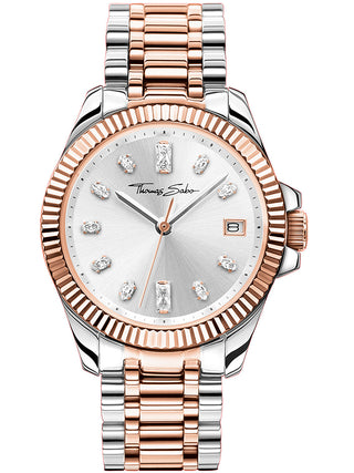 Front view of Thomas Sabo WA0371-277-201 Silver Dial Rose Gold Stainless Steel Womens Watch on white background